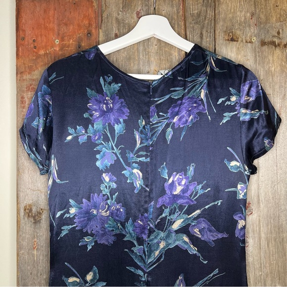 Laura Ashley 90s Vintage Satin Dark Floral Short Sleeve Maxi Dress Size 6 - Picture 6 of 10